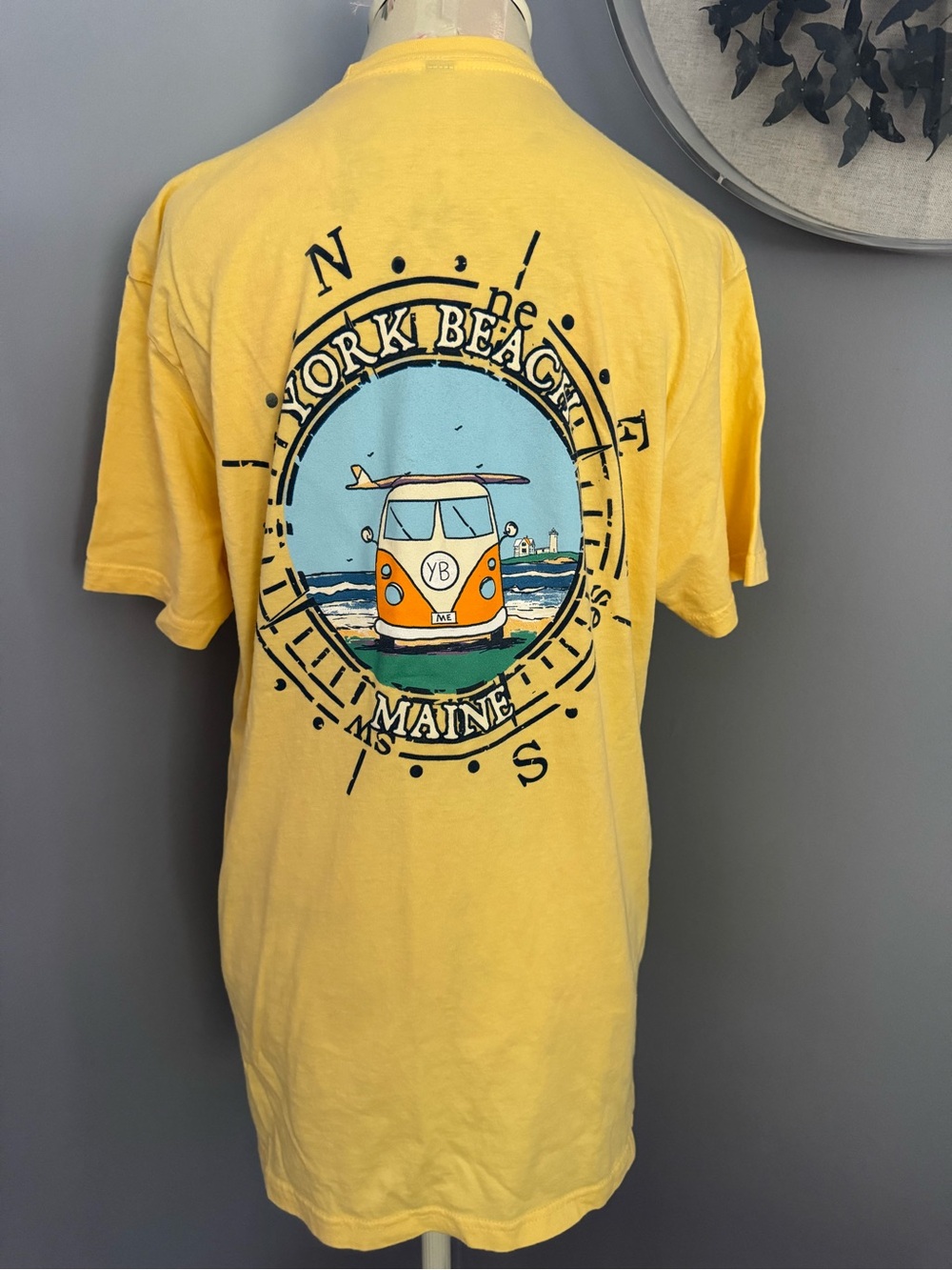 York Beach Maine Yellow Graphic Tee with VW Surf Van